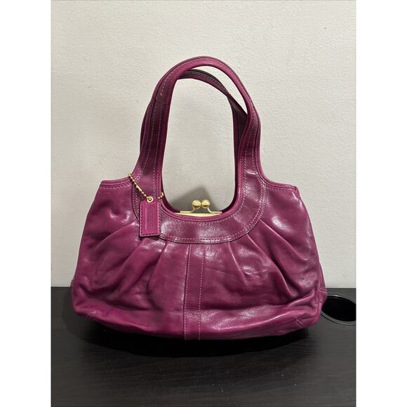 Vintage Y2K Coach 12248 Ergo Pleated Frame Leather Satchel Bag Fuchsia Pink EUC - Picture 1 of 13
